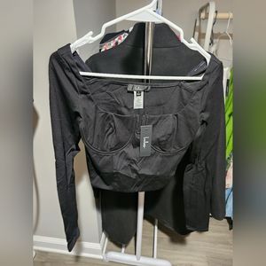 #13 Lulus Cherished Cutie Black Ribbed Long Sleeve Bustier Crop Top